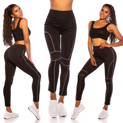 Sexy Leggings mit neonfarbenen Zierstreifen - stone