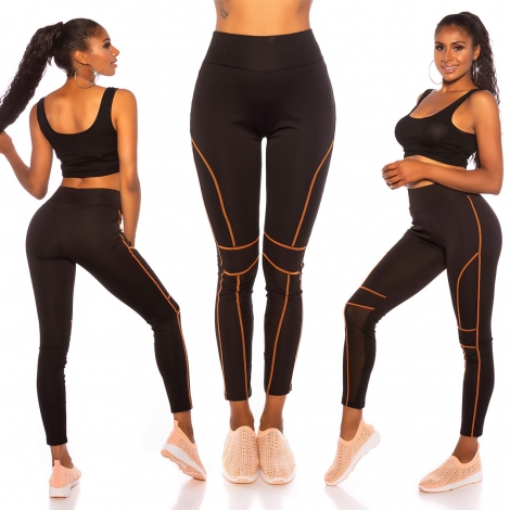 Sexy Leggings mit neonfarbenen Zierstreifen - schwarz/orange