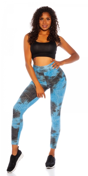 High Waist Leggings mit modischen Watercolor-Print - blau