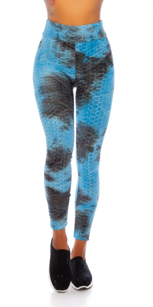 High Waist Leggings mit modischen Watercolor-Print - blau