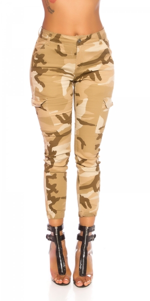 Camouflage Skinny Jeans im modischen Cargo-Look - beige