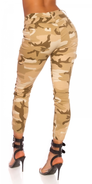 Camouflage Skinny Jeans im modischen Cargo-Look - beige