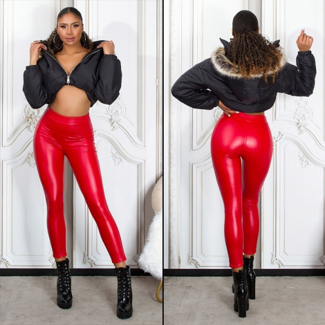 Thermo-Leggings im modischen Wetlook - rot