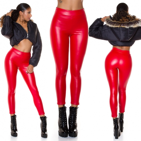 Thermo-Leggings im modischen Wetlook - rot