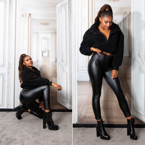 Modische Thermo-Leggings im Leder-Look - schwarz