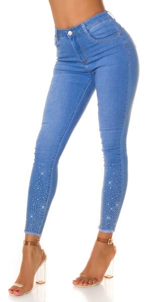 Sexy Frayed Skinny Jeans mit Glitzer-Effekten in light blue