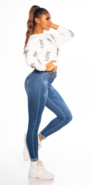 Skinny-Jeans mit Used-Effekten - blue washed