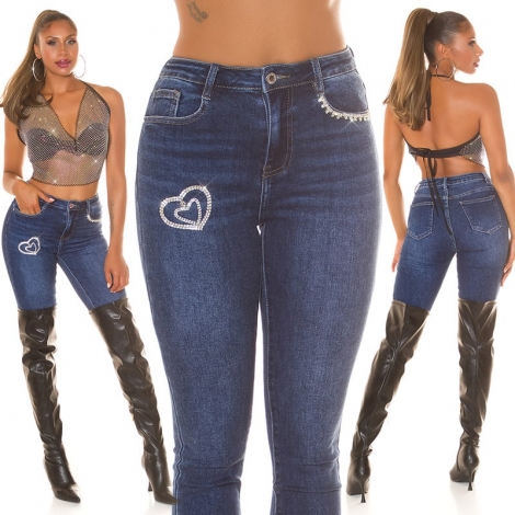 Sexy Stretch-Jeans mit Strass Verzierung - blue washed
