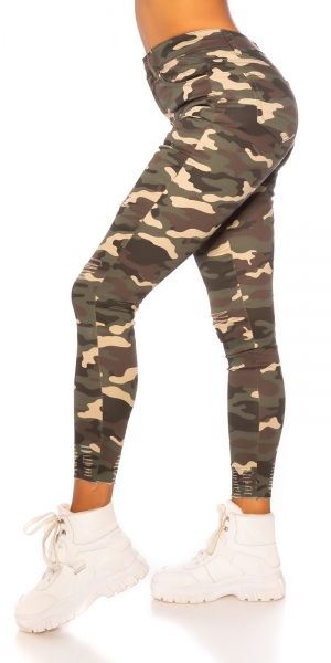 High Waist Stretch-Jeans im Used-Look - camouflage