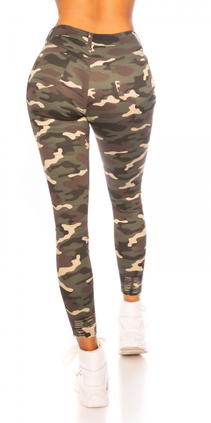 High Waist Stretch-Jeans im Used-Look - camouflage