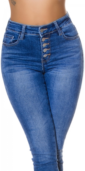 Stretch Skinny Jeans mit Knopfleiste - blue washed