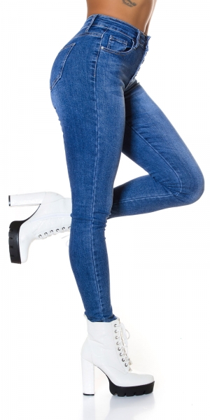 Stretch Skinny Jeans mit Knopfleiste - blue washed