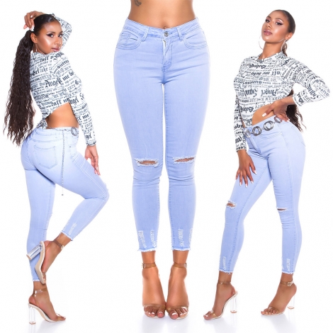 Skinny-Jeans mit modischen Used-Effekten - light blue