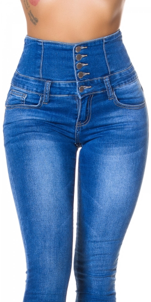 Sexy figurbetonte High Waist Jeans mit aufgesetzter Knopfleiste - blue washed