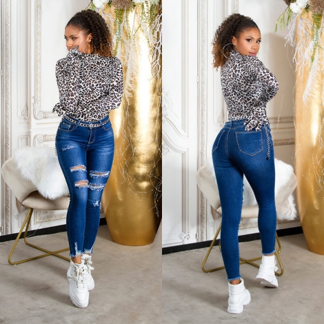 Sexy Stretch Jeans im Used-Look - blue washed