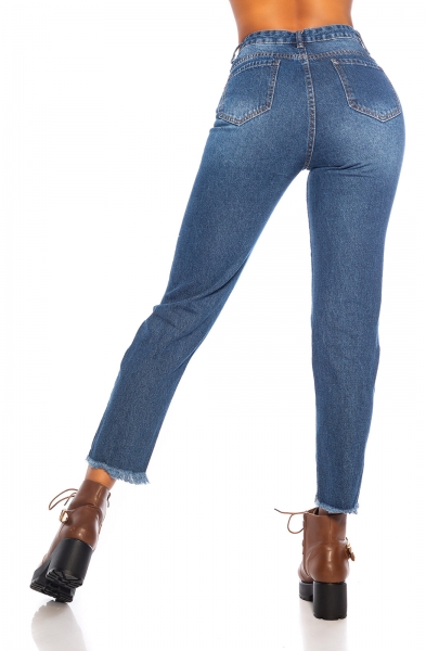 Modische Mom Fit Jeans mit XXL-Rissen in blue washed