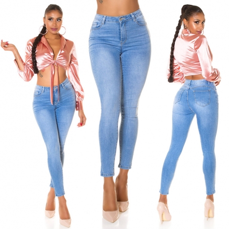 Modische High Waist Push Up Jeans basic in light blue