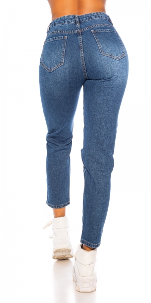 Modische Mom Fit Jeans mit Rissen in blue washed