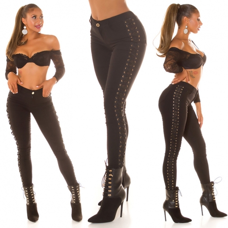 Sexy Stretch-Hose mit raffinierten Schnürrung - schwarz