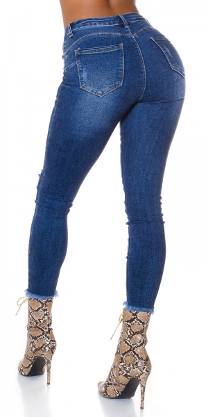Sexy Push Up Skinny Jeans mit Used-Effekten - blue washed