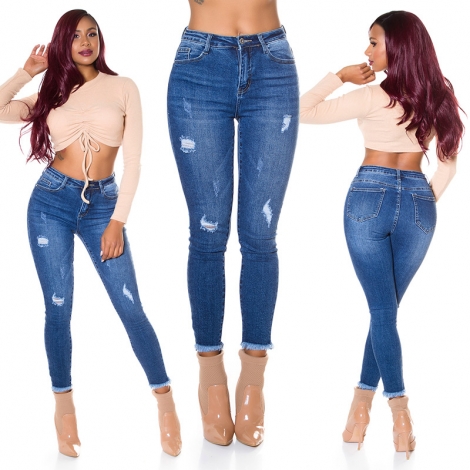 Sexy Skinny Stretch-Jeans mit Used-Effekten - blue washed