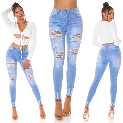 Sexy Stretch-Jeans im modischen destroyed Look - blue washed