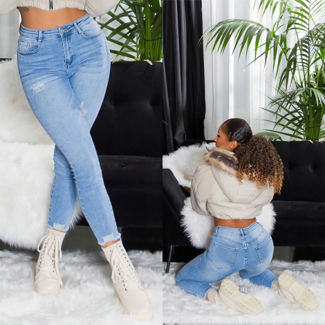 Sexy High Waist Used Damen Jeans Hose - blue washed