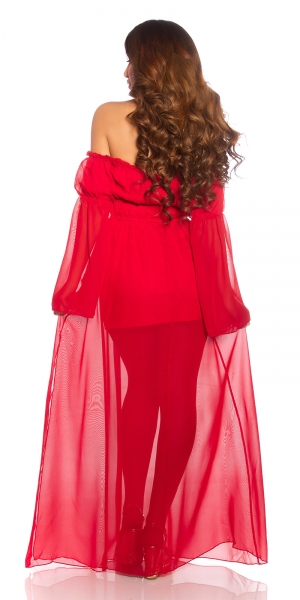 Exklusives Chiffon-Maxikleid mit Carmen-Ausschnitt - rot