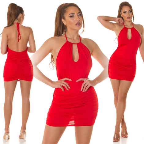 Sexy Neckholder-Minikleid mit tiefen Rückenausschnitt - rot