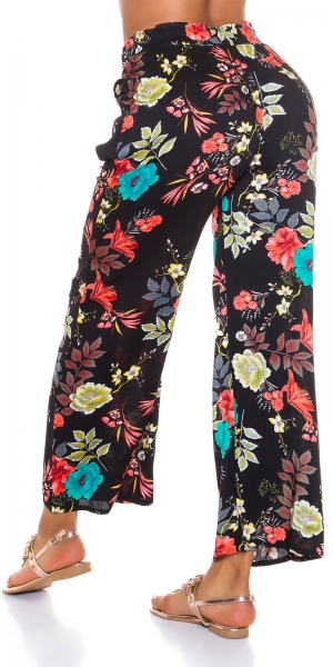 Bunte Sommer-Hose mit Blüten-Muster - schwarz