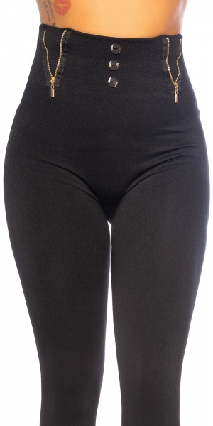 Highwaist Thermo Leggings mit Zier-Zippern in schwarz