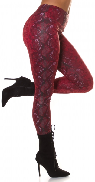 Sexy Wetlook Leggings im Snake-Look - bordeaux