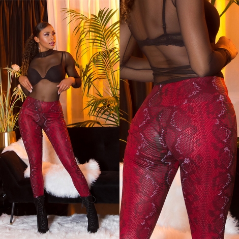 Sexy Wetlook Leggings im Snake-Look - bordeaux