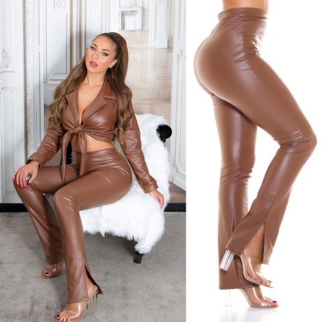 Sexy Leder-Look Hose mit Cutouts in braun