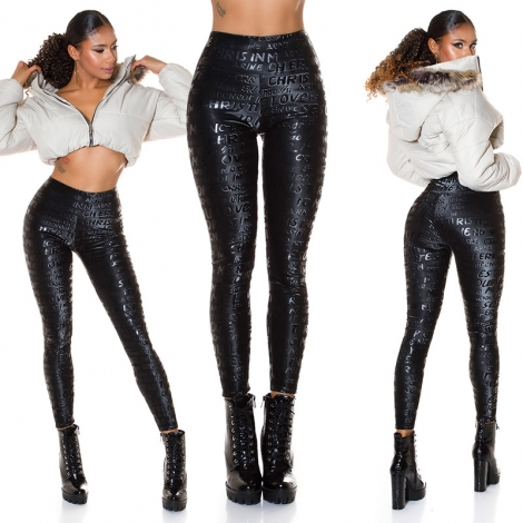 Sexy Highwaist Thermo-Leggings mit Glamour-Schriftprints - schwarz