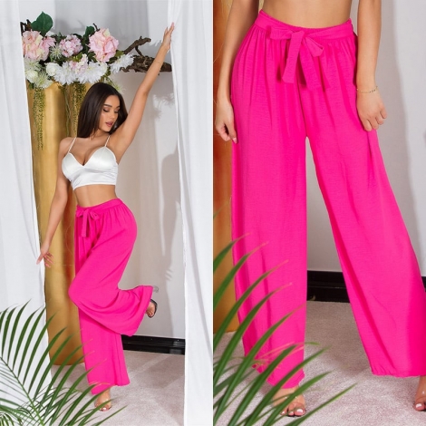 Leichte Sommer Damen Hose mit Bindebändchen in pink