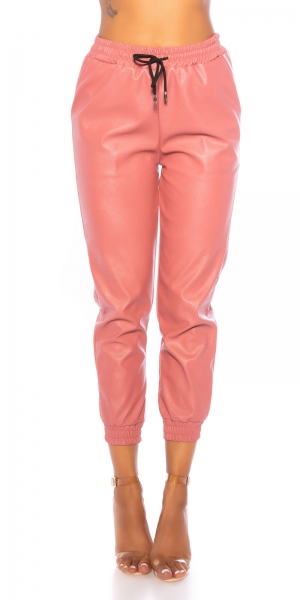 Highwaist Freizeithose im Leder-Look - rosa