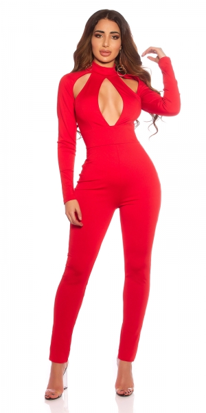 Figurbetonter Jumpsuit Overall mit modischen Cutouts - rot