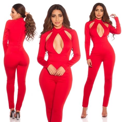 Figurbetonter Jumpsuit Overall mit modischen Cutouts - rot