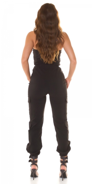 Bandeau-Overall im Cargo-Style mit Zipper - schwarz