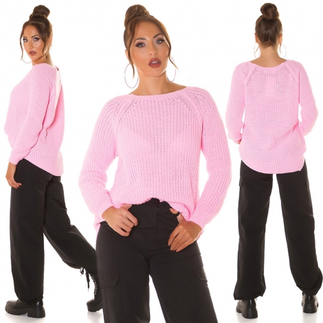 Weicher Grobstrick-Pullover mit Rundhals-Ausschnitt - rosa