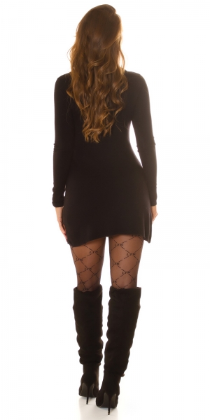 Feinstrick-Minikleid im Zwei-in-Ein Look und Zier-Gürtel - schwarz