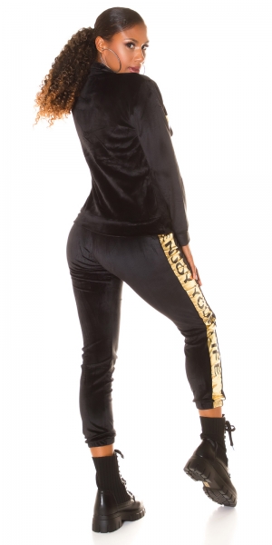 Niki Freizeit Anzug mit Kontrastbordüre in schwarz/gold