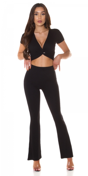 Bauchfreies Crop-Top im sexy Wickel-Optik - schwarz