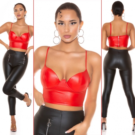 Sexy Bustier Crop-Top im Wetlook - rot