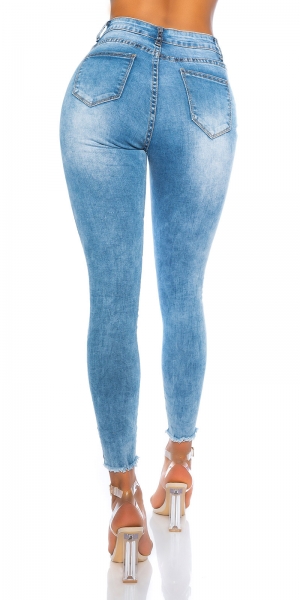 High Waist Jeans im modischen Used-Look - blue washed