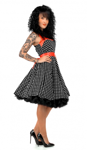 50er Style Vintage Swing Kleid mit süsser Satin-Schleife in schwarz / rot