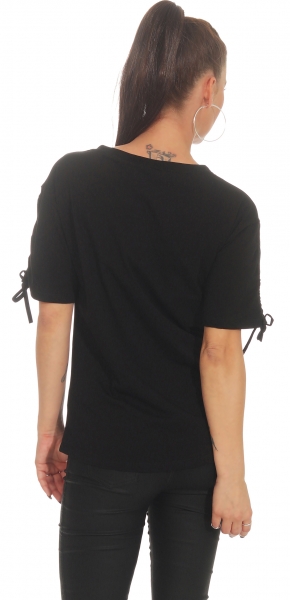 Exklusives Kurzarm-Shirt mit verzierten Print - schwarz