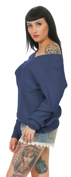 Warmer Rippstrick-Pullover mit V-Ausschnitt - acid blue