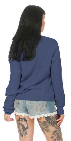 Warmer Rippstrick-Pullover mit V-Ausschnitt - acid blue